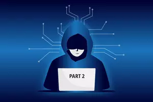 Hacker with laptop that says Part 2